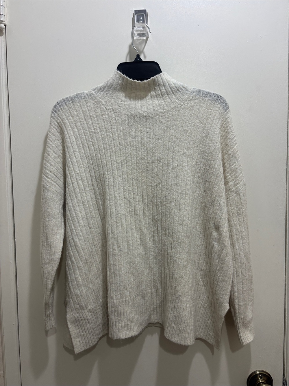 LOFT Cream Cable-Knit Mock Neck Sweater